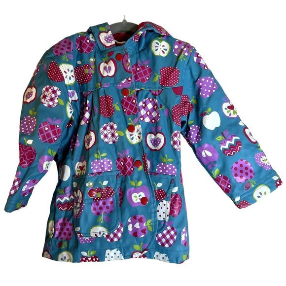 Hatley Other - HATLEY Apple Print Terry Cloth Lined Raincoat Little Girls Size 2 Toddler Hooded